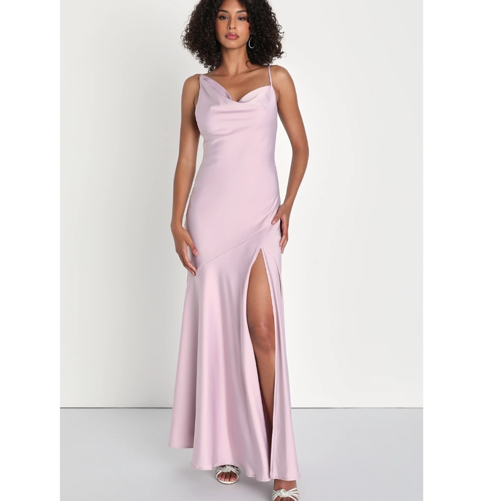 Lulus Pink Satin Asymmetrical Maxi Dress size Medium